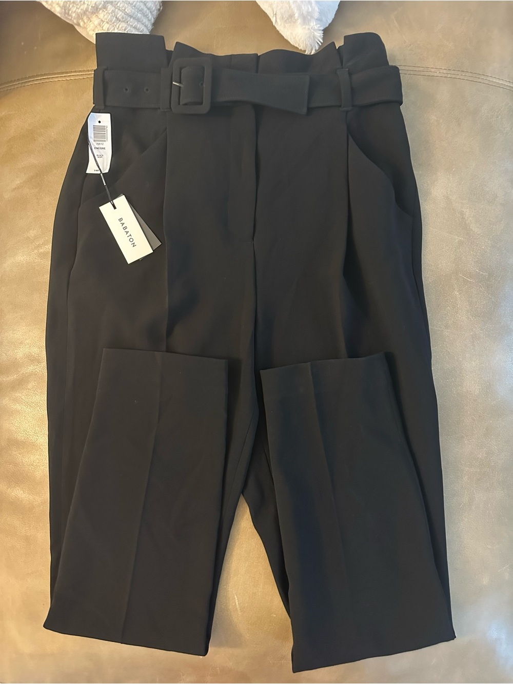 Babaton “Encore” Black High-Rise Belted Paperbag Trousers